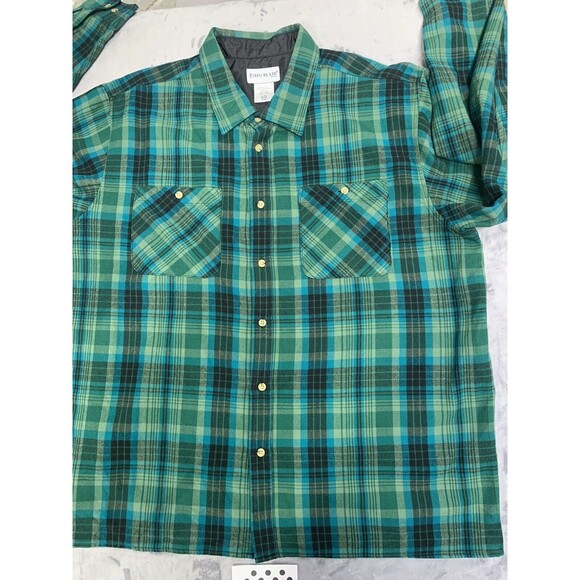 John Blair Shirt Mens XL Green Plaid Flannel Button Front - Picture 1 of 7